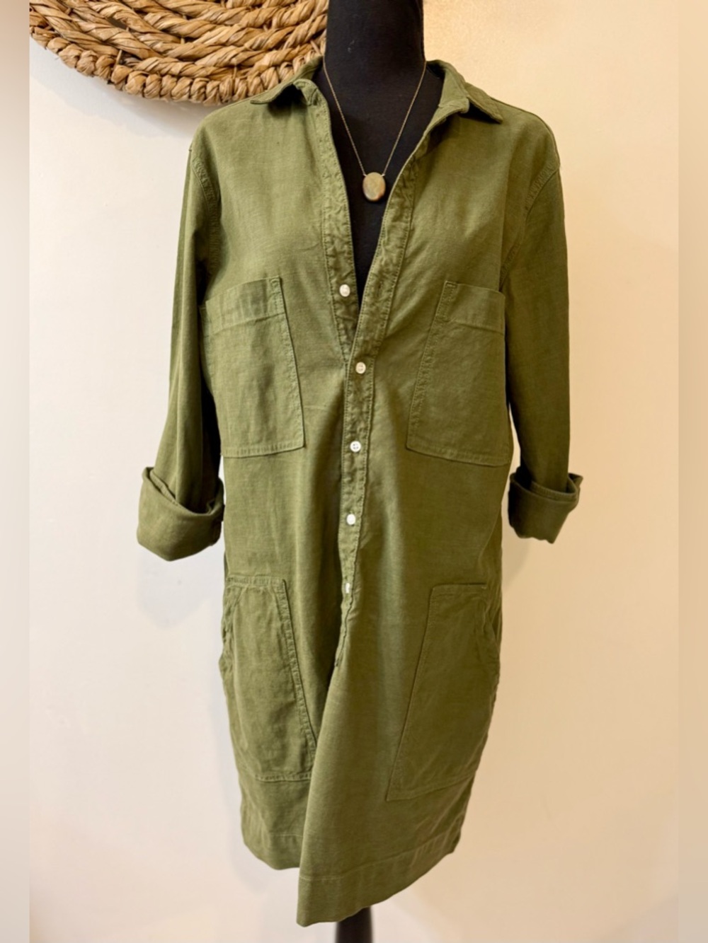 Frank & Eileen Southern Ireland Linen Blend Utility Shirt Dress Size Medium - Picture 8 of 12